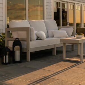 Milliard Outdoor Sofa Patio Furniture Set, Modern Wood Couch with Cushions and Coffee Table, 74 Inch (Grey)