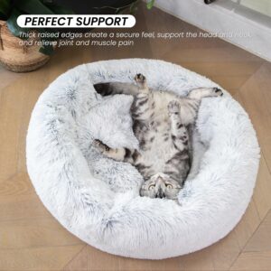 Vannokor Cat Bed for Indoor Cat, Calming Anti Anxiety Donut Cat Bed Fluffy Faux Fur Plush Cat Bed, 24 Inch Warming Cozy Soft Round Cat Bed, Anti Slip Waterproof Pet Cuddler Bed for Small and Medium