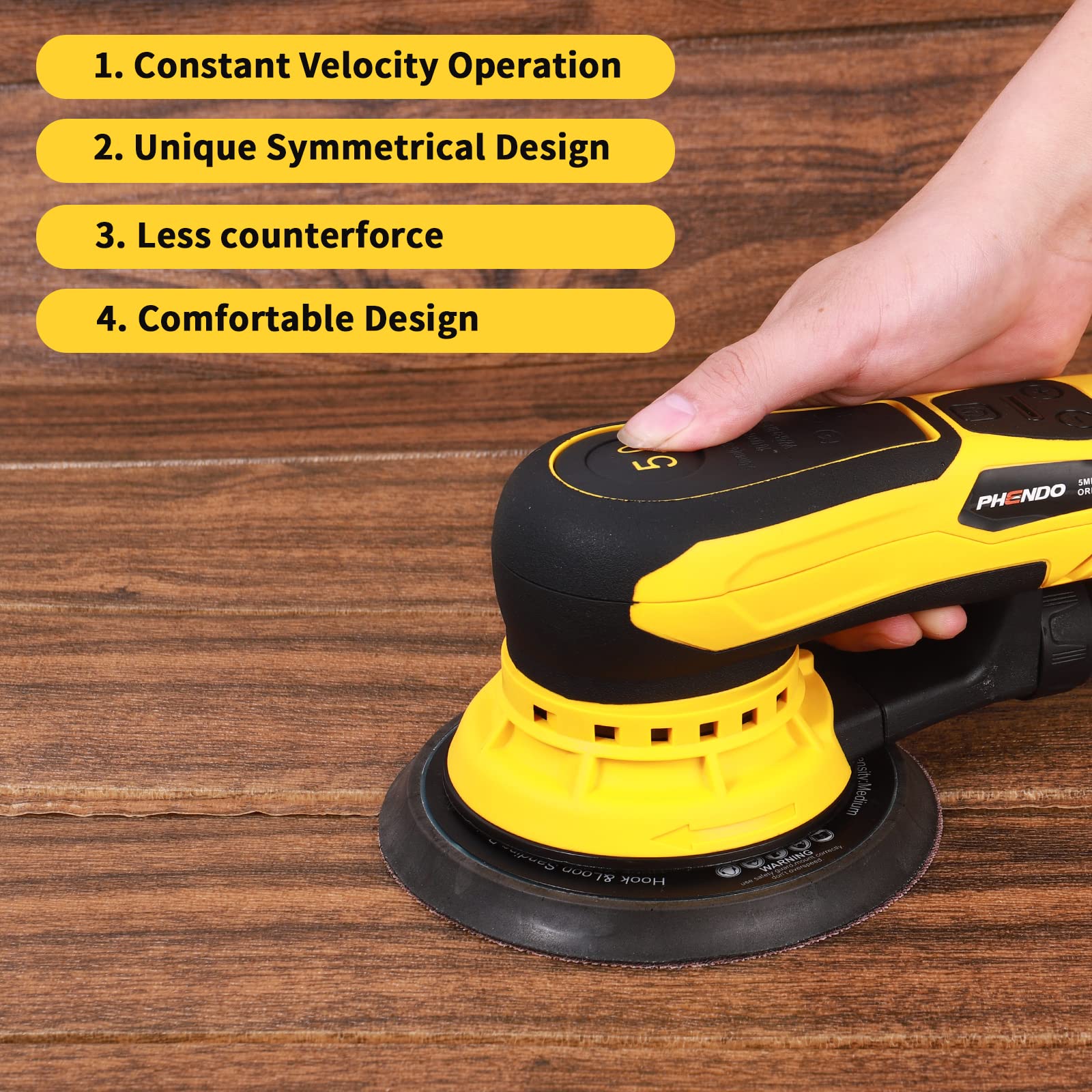 PHENDO Electric Random Orbital Sander Brushless 350W 3A Multi-function Variable Speed Corded Orbital Sanders Machine For Woodworking, Car, Drywall Sanding, Polishing…