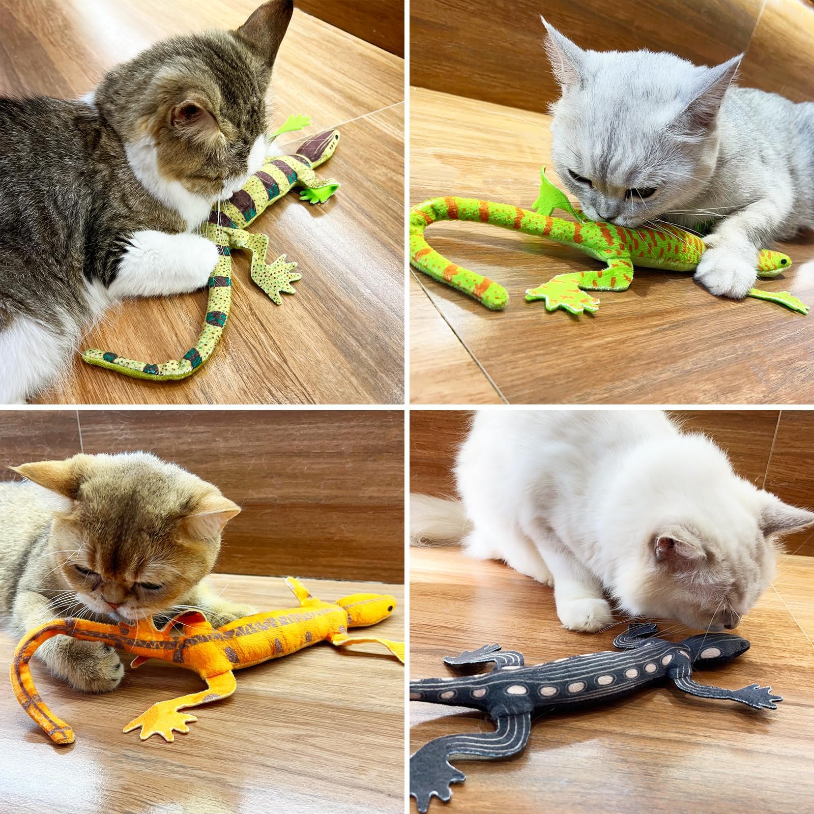 CiyvoLyeen Lizard Catnip Toys Chew Bite Resistant Toys for Indoor Cats Boredom Relief Teeth Cleaning Interactive Funny Cute Kitten Cat Lover Gifts Christmas Birthday Presents Set of 4