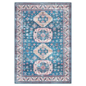 ROYHOME Area Rug Machine Washable Rug Small Throw Carpet 4x6 Rug Boho Area Rug Non Slip Distressed Area Rug Oriental Rug for Living Room Bedroom Kitchen, Blue 4' x 6'