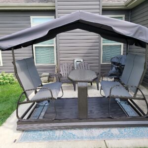 Domi 4-Seat Outdoor Glider Benches with Canopy, Retro Metal Glider Chair with Aluminum Frame, Patio Swing Chair for Outside,Garden,Lawn