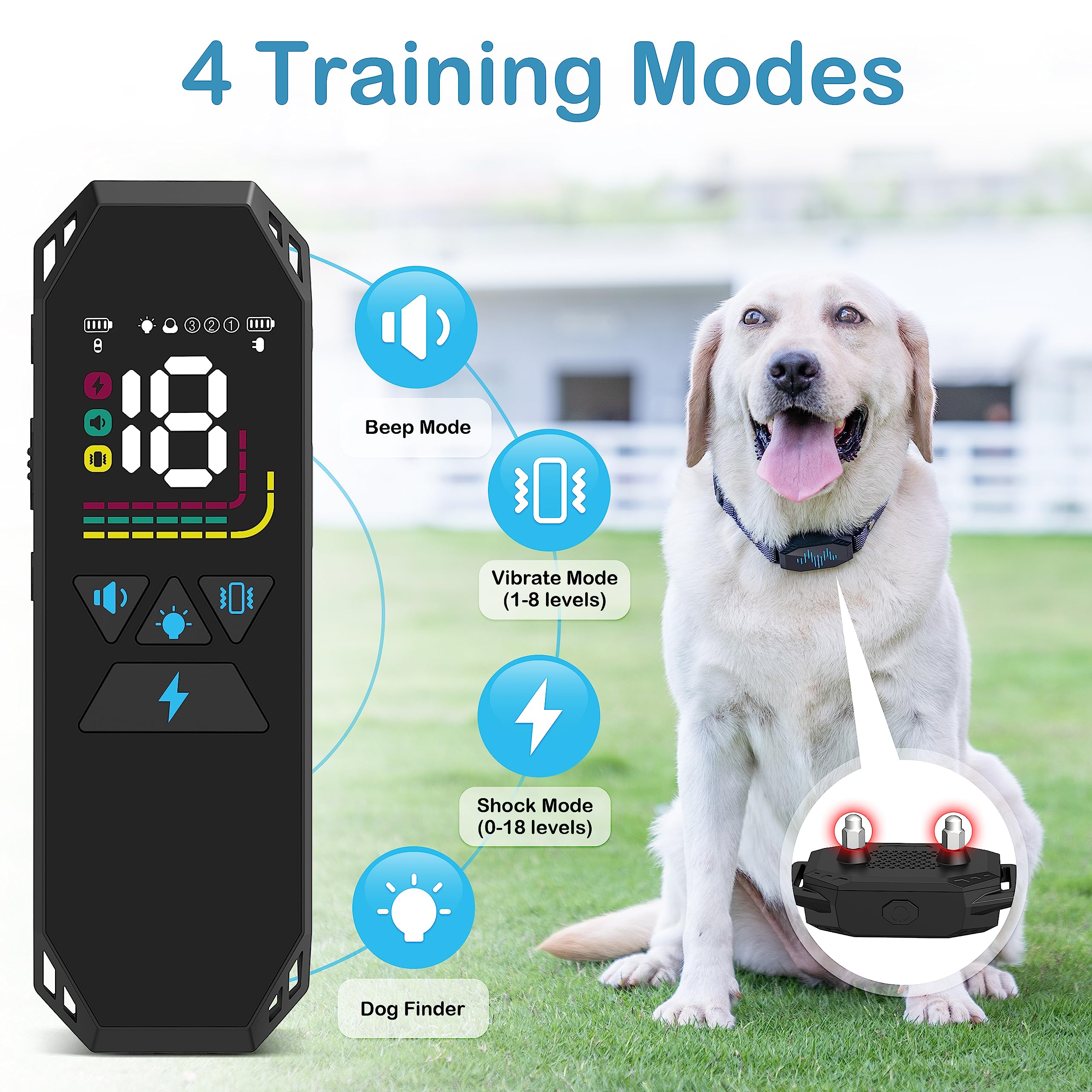 Dog Training Collar for Large Dog, Dog Shock Collar, 4 Training Modes Beep,Vibration,Electric Shock,Dog Finder,Rechargeable IP67 Waterproof E-Collar with Remote 2500FT