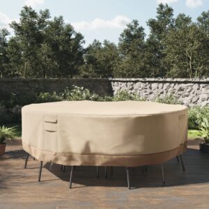 Pure Garden Round Outdoor Table Cover - 94in Heavy-Duty 600D Polyester Canvas with UV 50+ and Waterproof Backing - Patio Furniture Covers (Beige)