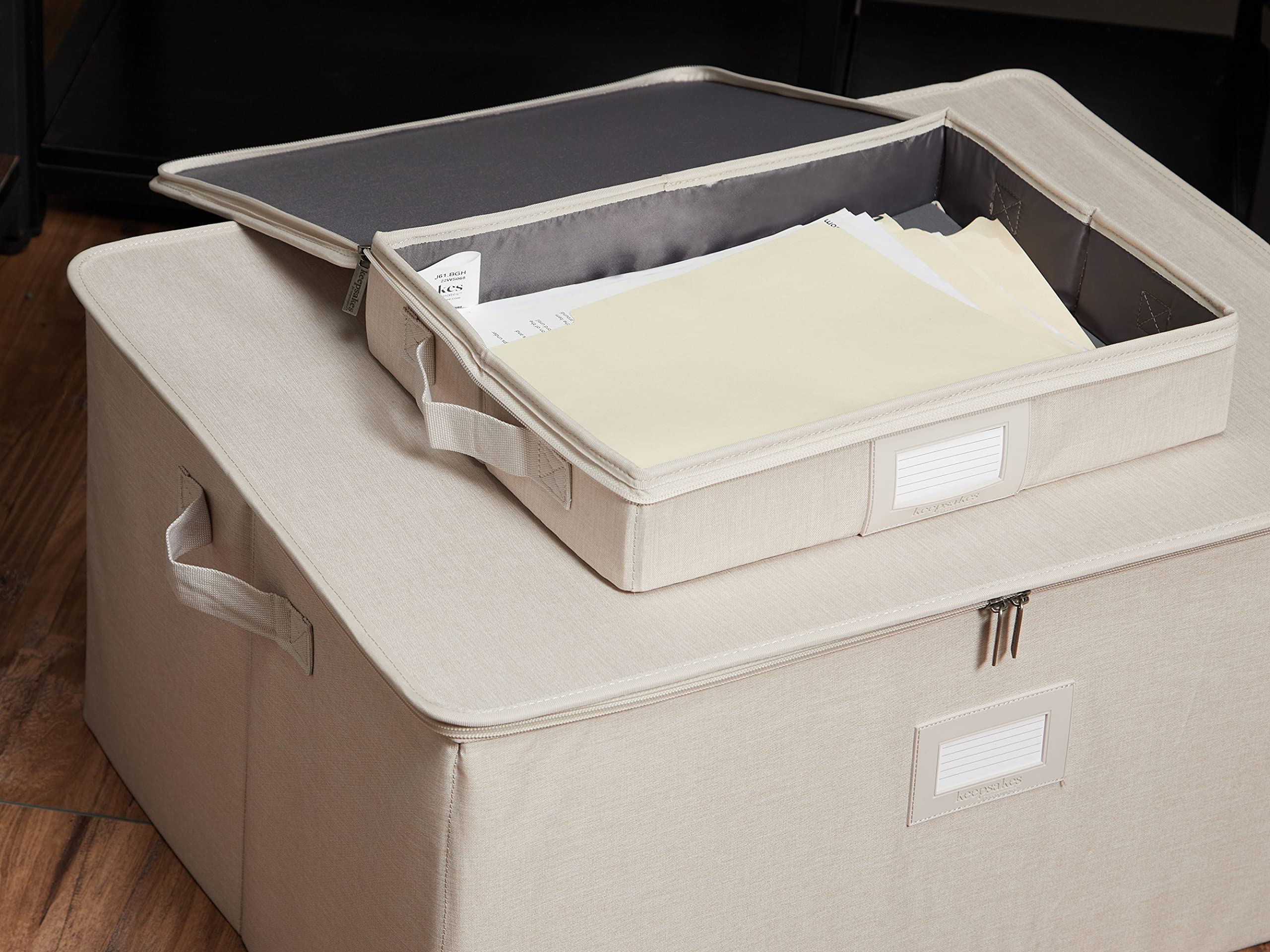 Covermates Keepsakes - Zip-Top Storage Box - Heavy Duty Polyester- Reinforced Handles - Stackable Design - Indoor Storage-Beige Heather