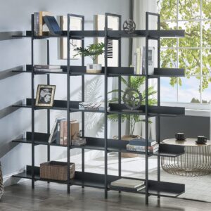 Harper & Bright Designs 5 Tier Bookcase Home Office Open Bookshelf, Vintage Industrial Style Shelf, MDF Board, White Metal Frame, Oak