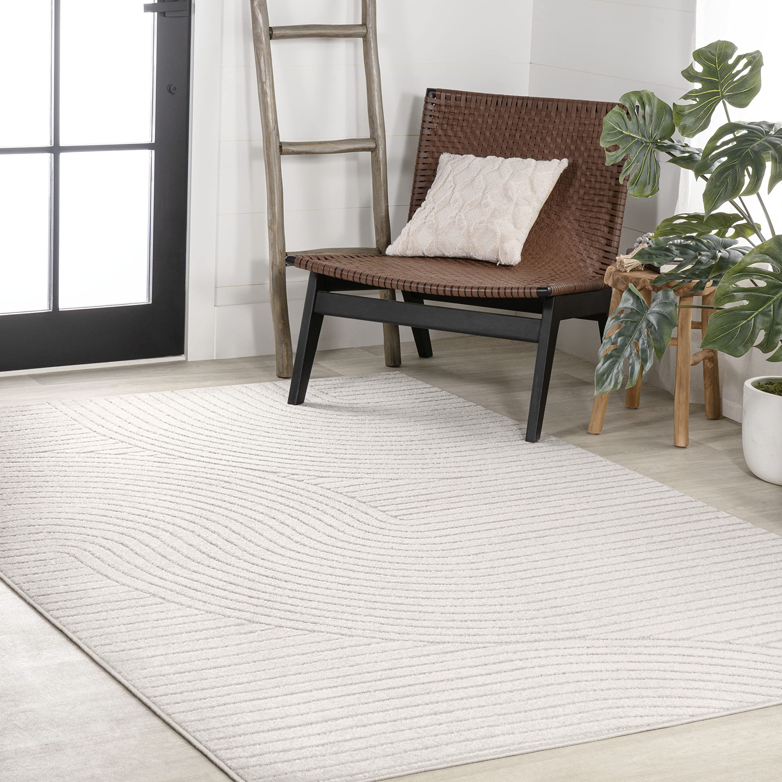 Eyely NCS100B-5 Scandinavian Skagen Minimalist Curve Geometric Indoor Area Rug, Modern, Contemporary, Coastal, Bohemian, Bedroom, Kitchen, Living Room, Non Shedding, Ivory/Cream, 5' x 8'