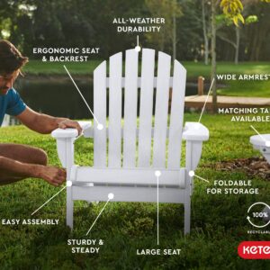 Keter Willoughby Folding Adirondack Chair with Weatherproof Finish, Outdoor Furniture for Entertaining by The Pool, Patio, and Fire Pit, Easy Assembly for Sturdy and Steady Outdoor Seating, White