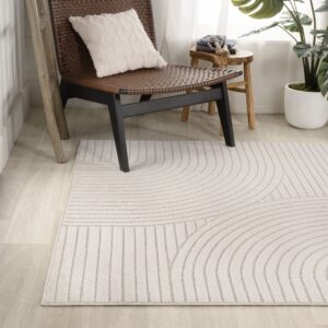 Eyely NCS100B-5 Scandinavian Skagen Minimalist Curve Geometric Indoor Area Rug, Modern, Contemporary, Coastal, Bohemian, Bedroom, Kitchen, Living Room, Non Shedding, Ivory/Cream, 5' x 8'