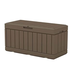 82 Gal. Outdoor Storage Resin Wood Look Deck Box With Lockable Lid For Patio Furniture Black Plastic