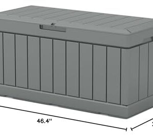 82 Gal. Outdoor Storage Resin Wood Look Deck Box With Lockable Lid For Patio Furniture Black Plastic