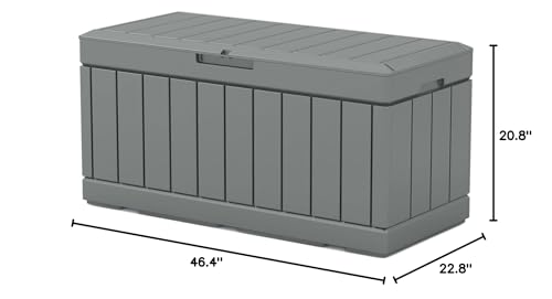 82 Gal. Outdoor Storage Resin Wood Look Deck Box With Lockable Lid For Patio Furniture Black Plastic