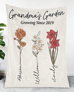 love signal grandma's garden personalized mom blanket with kids names, grandma garden blanket, mothers day christmas blanket gifts, custom birth month flower blanket for nana mimi gigi