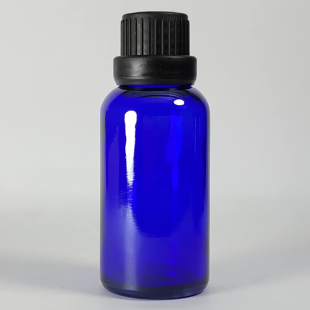 Bioll 30ml (1 oz) Essential Oil Dropper Glass Bottle. Refillable Sample Bottles Vials With Orifice Reducer Dropper And Cap For Perfume And Aromatherapy Oils -12Pack (Blue)