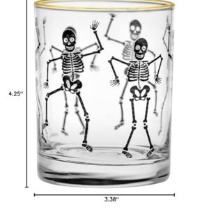 Culver 22k Gold Rim Dancing Skeletons DOF Double Old-Fashioned Glasses, 13.5-Ounce, Gift Boxed Set of 2