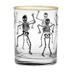 Culver 22k Gold Rim Dancing Skeletons DOF Double Old-Fashioned Glasses, 13.5-Ounce, Gift Boxed Set of 2