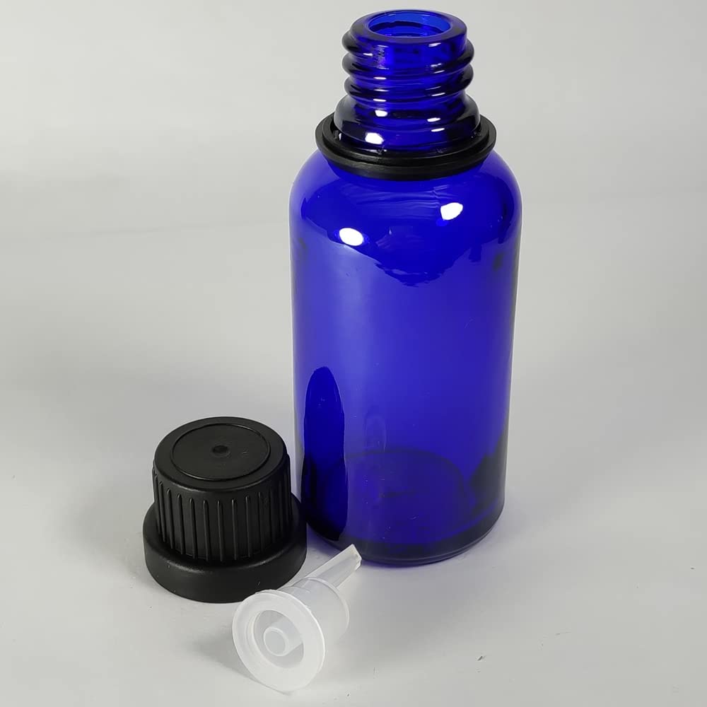 Bioll 30ml (1 oz) Essential Oil Dropper Glass Bottle. Refillable Sample Bottles Vials With Orifice Reducer Dropper And Cap For Perfume And Aromatherapy Oils -12Pack (Blue)