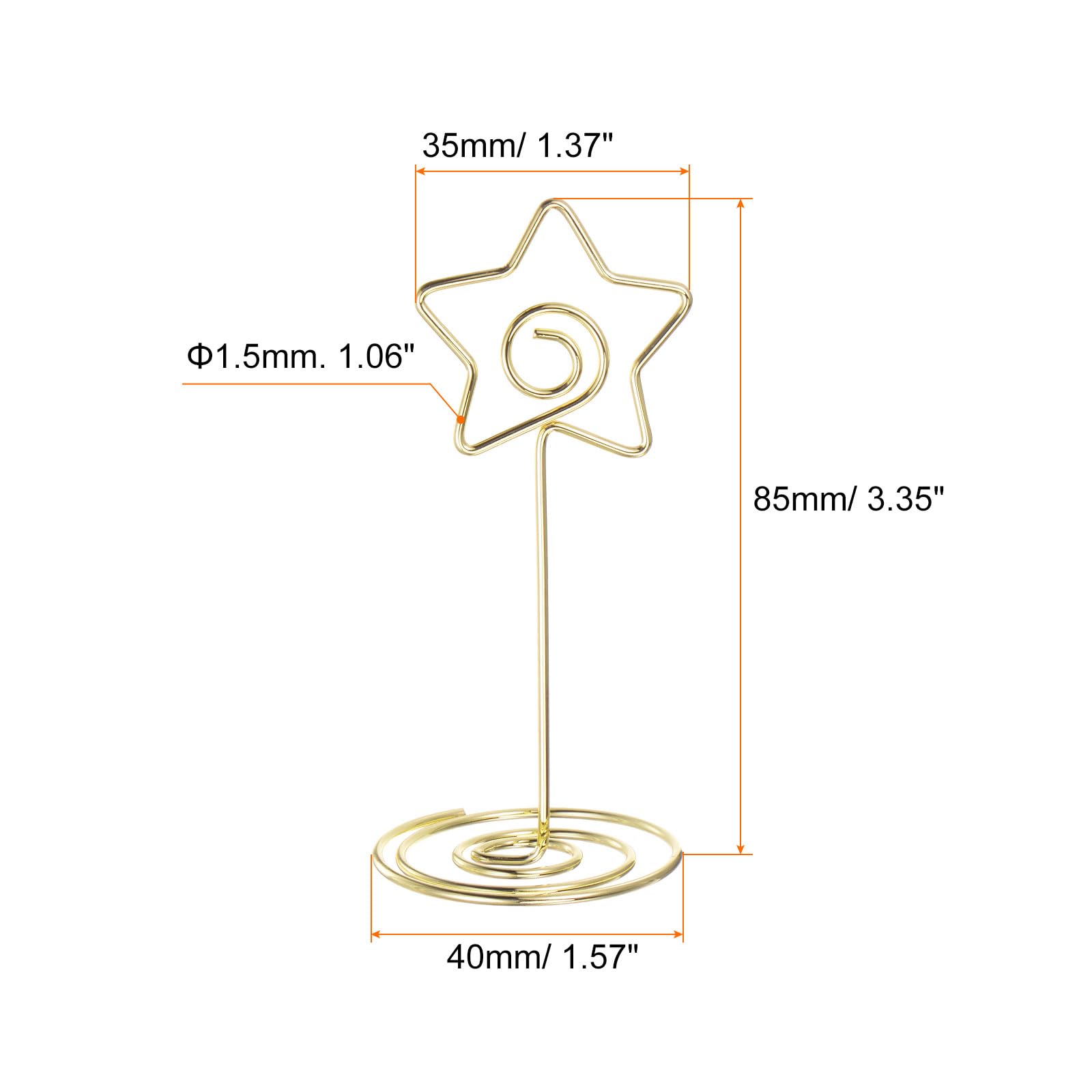 HARFINGTON 12pcs Table Number Holders 3.35 Inch 85mm Tall Star Shape Steel Photo Holders for Centerpieces Table Place Card Holders for Wedding Reception Party Office Home, Gold Tone