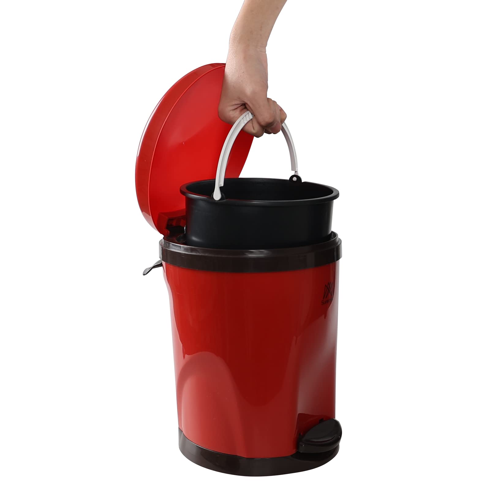 Ggbin 7 Liter Plastic Garbage Can with Foot Pedal, 1 Pack, Red