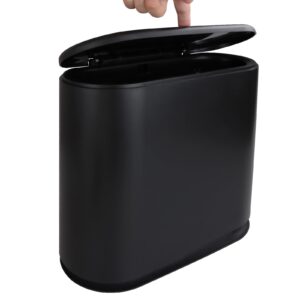 cyeah slim bathroom trash can with press top lid, 3.2 gallon/12 liter bathroom garbage can, black small trash can with lid for bathroom, kitchen, living room, office and narrow spaces