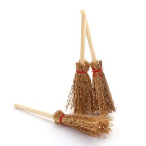 Leadigol 10 Pcs Mini Witches Prop Broom,Red Rope Broom,Funny Wooden Doll House Brooms,Straw Brooms Miniature Decorative Accessory Hangings Decorations