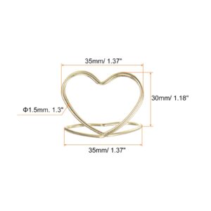 HARFINGTON 24pcs Table Number Holders 1.18 Inch 30mm Tall Double Heart Shape Steel Photo Holders for Centerpieces Table Place Card Holders for Wedding Reception Party Office Home, Gold Tone