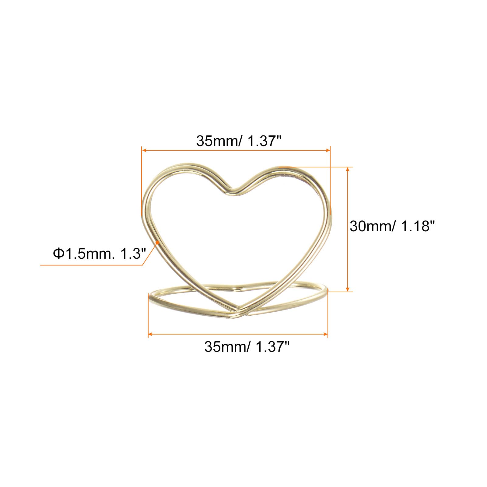 HARFINGTON 24pcs Table Number Holders 1.18 Inch 30mm Tall Double Heart Shape Steel Photo Holders for Centerpieces Table Place Card Holders for Wedding Reception Party Office Home, Gold Tone