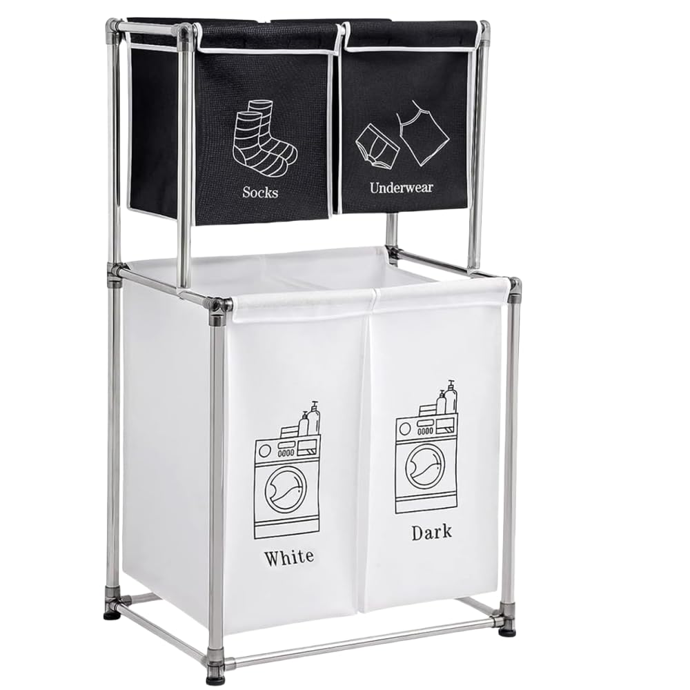 STQCPJ Laundry Sorter, Divided Dirty Clothes Laundry Hamper, Vertical Laundry Sorter, Laundry Basket Organizer with 4 Removable Bags. Perfect for organizing laundry room essentials