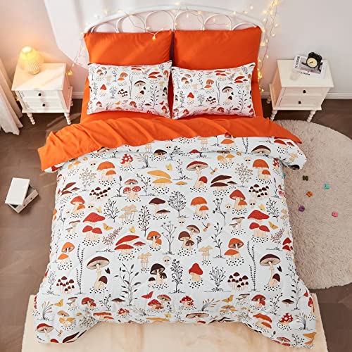 Mnribey 7 Piece Mushroom Comforter Set Full Size,Plant Wild Mushroom Comforter with Sheet Set Bed in A Bag for Kids Boys Girls,Full(1 Comforter, 1 Flat Sheet, 1 Fitted Sheet, 4 Pillowcases)