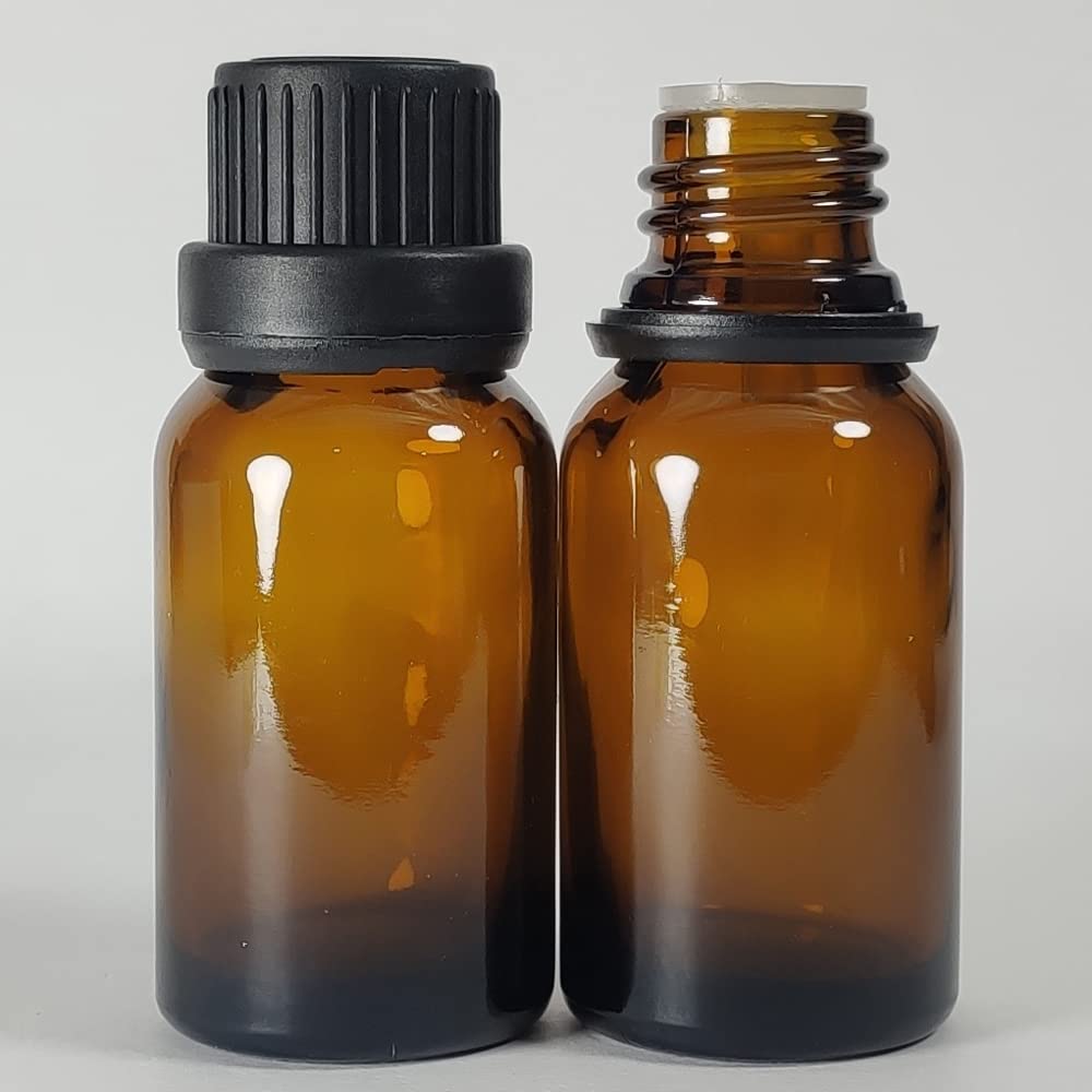 Bioll 15ml (1/2 oz) Essential Oil Dropper Glass Bottle. Refillable Sample Bottles Vials With Orifice Reducer Dropper And Cap For Perfume And Aromatherapy Oils -24Pack (Amber)