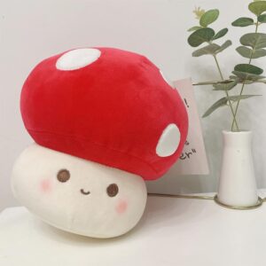 Yeqivo Cute Mushroom Plush Toy, Red Mushroom Plush Pillow 3D Soft Mushroom Plushie, Mushroom Hugging Plush Pillow Gift for Girls Kids Home Mushroom Decor Christmas Birthday 25cm