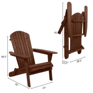 Outvita Wood Adirondack Chair, Folding Wooden Lounge Seating, All Weather Outdoor Furniture Chair with Armrest for Garden Fire Pit Yard Beach, 350 LB Support（Carbonized）