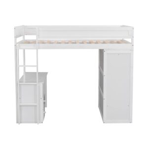 Harper & Bright Designs Twin Size Loft Bed with Desk and Wardrobe, Wooden Twin Loft Bed with 2 Storage Drawers Cabinet, Twin Bedframe for Kids, Teens, Adults Boys & Girls (Loft Bed Twin, White)