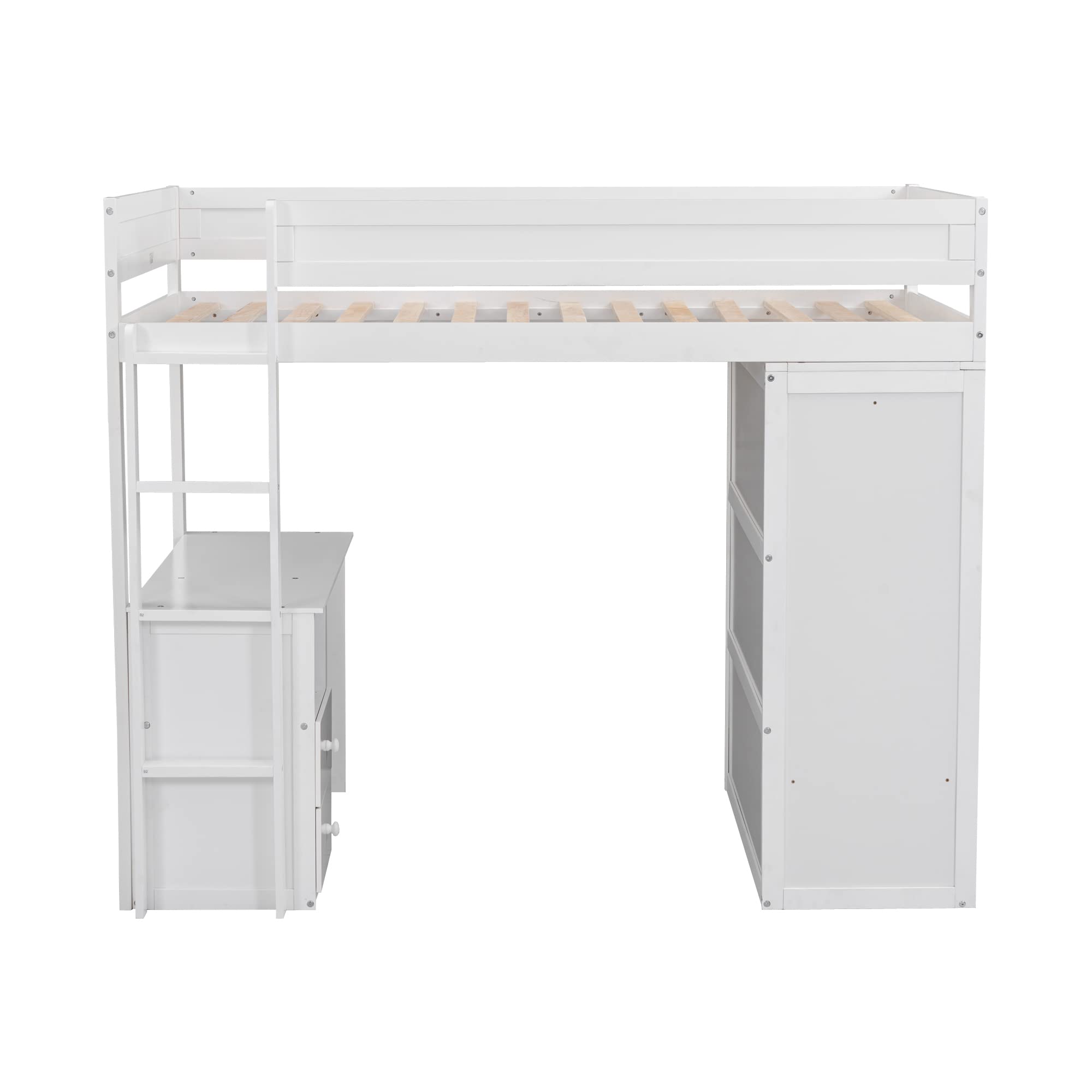 Harper & Bright Designs Twin Size Loft Bed with Desk and Wardrobe, Wooden Twin Loft Bed with 2 Storage Drawers Cabinet, Twin Bedframe for Kids, Teens, Adults Boys & Girls (Loft Bed Twin, White)