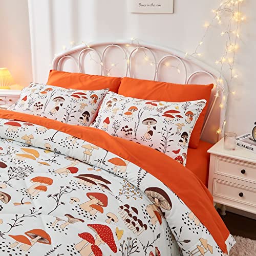 Mnribey 7 Piece Mushroom Comforter Set Full Size,Plant Wild Mushroom Comforter with Sheet Set Bed in A Bag for Kids Boys Girls,Full(1 Comforter, 1 Flat Sheet, 1 Fitted Sheet, 4 Pillowcases)