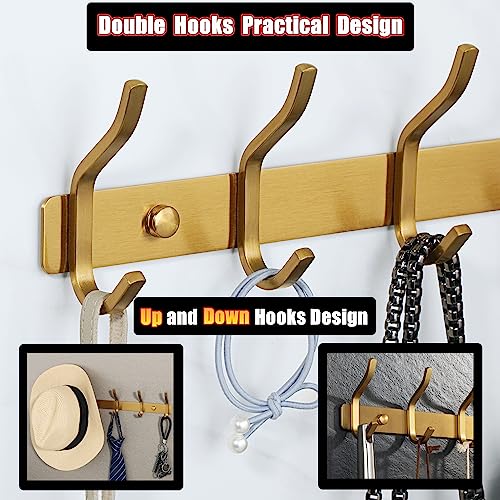 Alise Coat Rack Wall Mount,Coat Hanger Rail with 8 Double Coat Hooks for Hanging Coats Bathroom,SUS304 Stainless Steel Towel Hanger Hook Racks for Purse Clothes Entryway Jacket Hats,Gold Finish