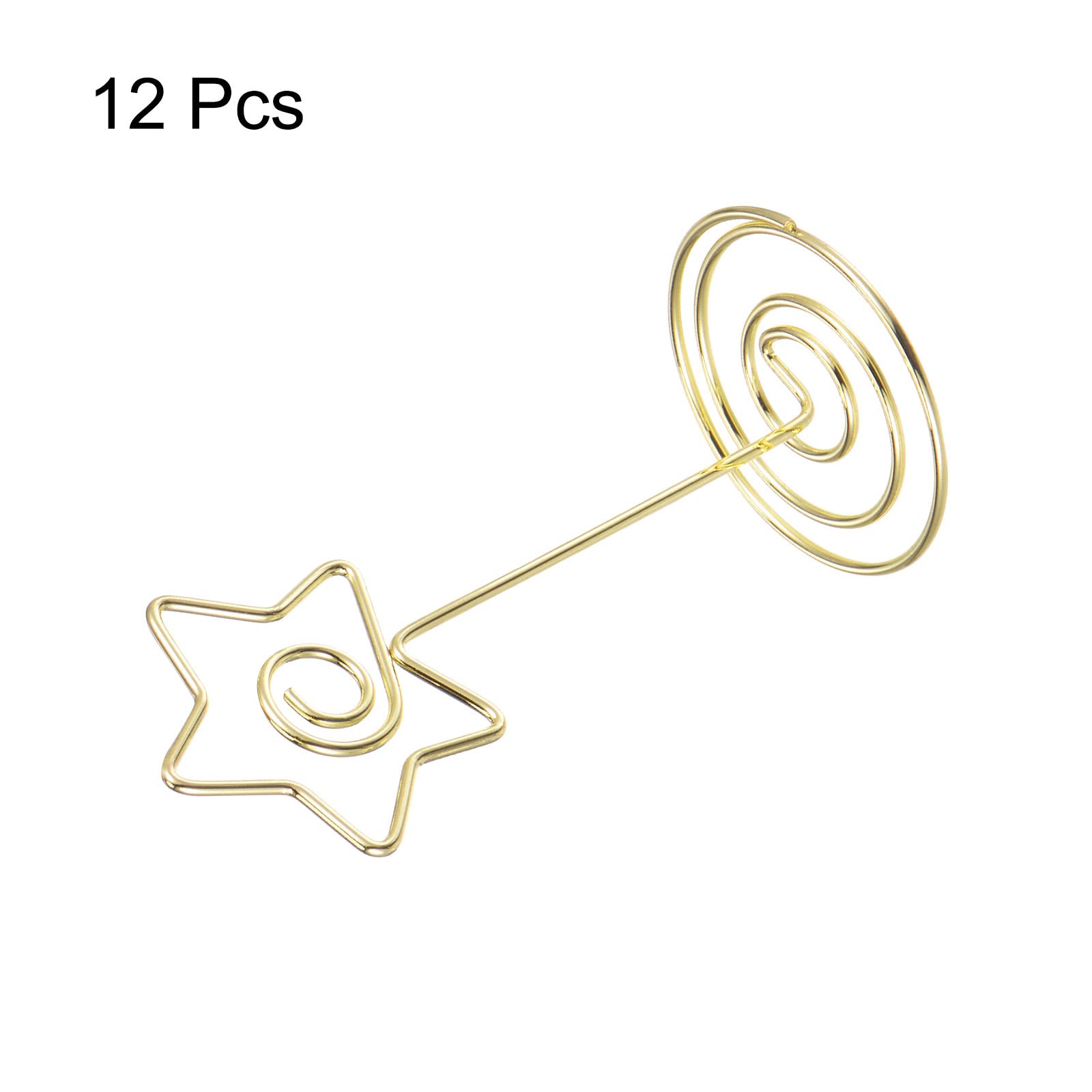 HARFINGTON 12pcs Table Number Holders 3.35 Inch 85mm Tall Star Shape Steel Photo Holders for Centerpieces Table Place Card Holders for Wedding Reception Party Office Home, Gold Tone