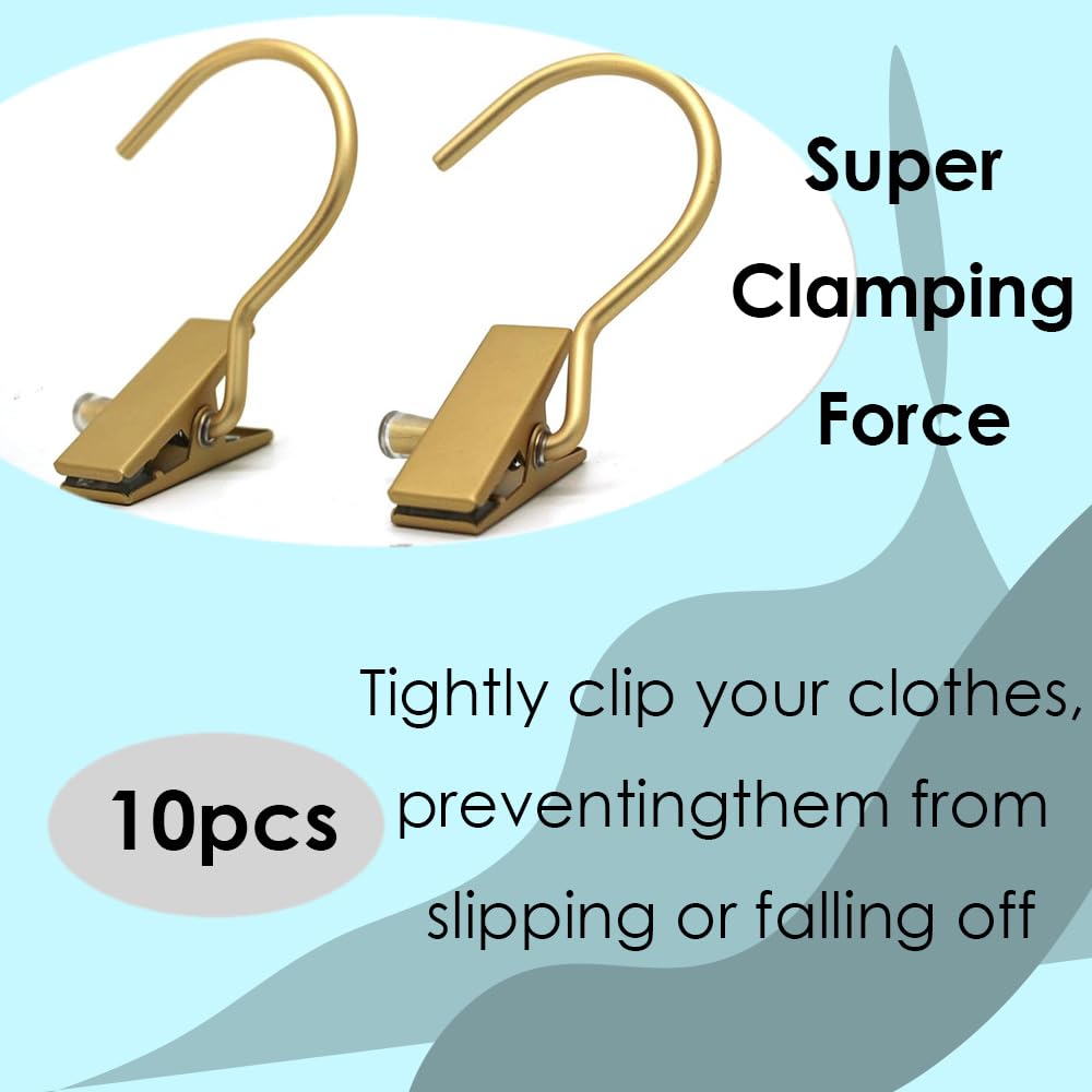 Koobay Boot Hangers Clips Hanging Laundry Hooks Clothes Pins Hanger with Clip, Portable Golden Home Travel Hangers for Socks Towels Shoes Clamps,Heavy Duty Closet Hanger Organizer (10 Pack)