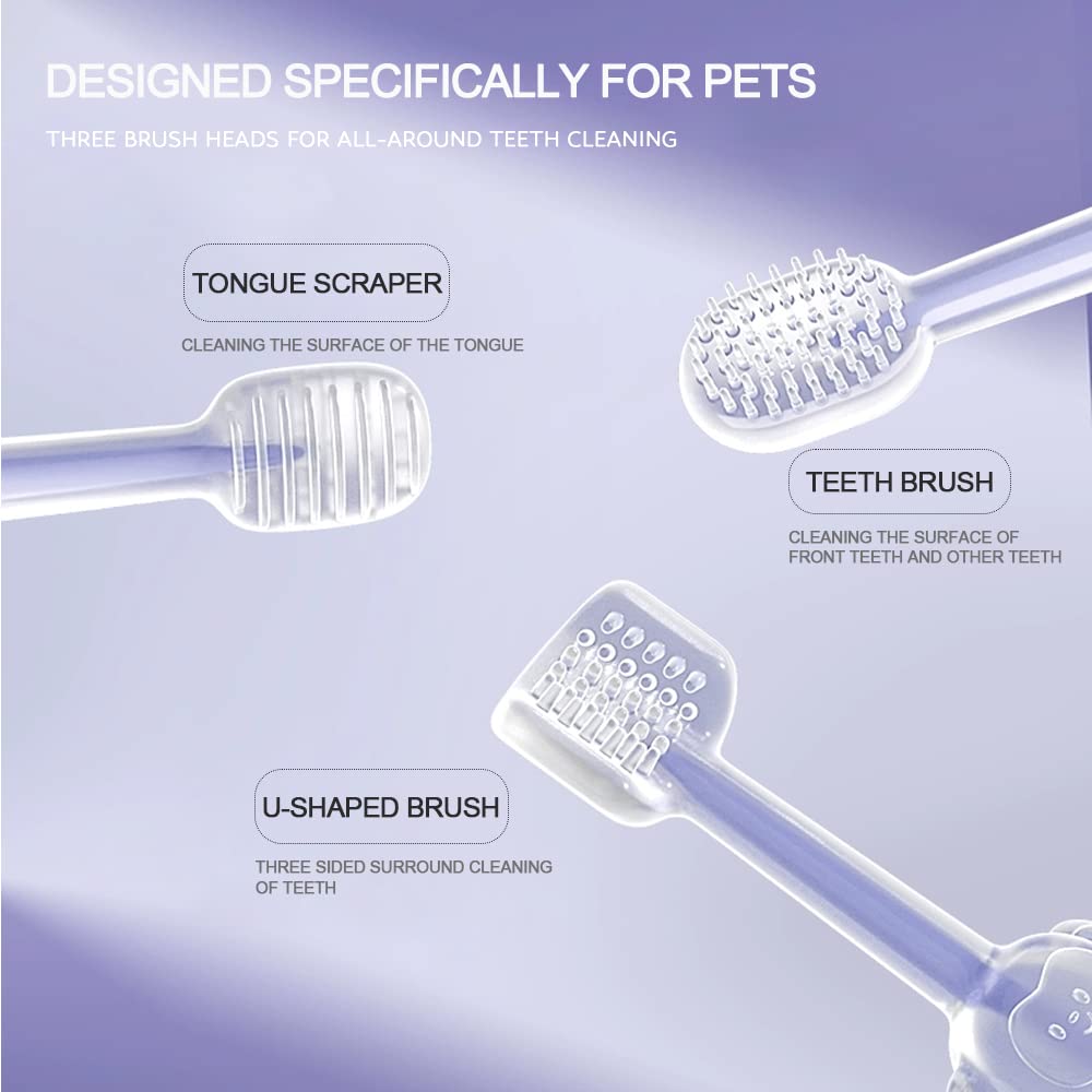 360 Degree Dog and Dat Toothbrush with Tongue Cleaner, Pet Silicone Toothbrush and Cat Toothbrush Kit, Comes with a Storage Cup, Suitable for Small and Medium-Sized Dogs, Cats, Ferrets, and Dutch Pigs