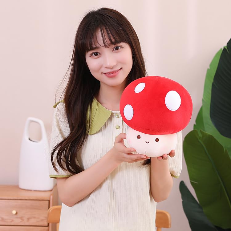 Yeqivo Cute Mushroom Plush Toy, Red Mushroom Plush Pillow 3D Soft Mushroom Plushie, Mushroom Hugging Plush Pillow Gift for Girls Kids Home Mushroom Decor Christmas Birthday 25cm