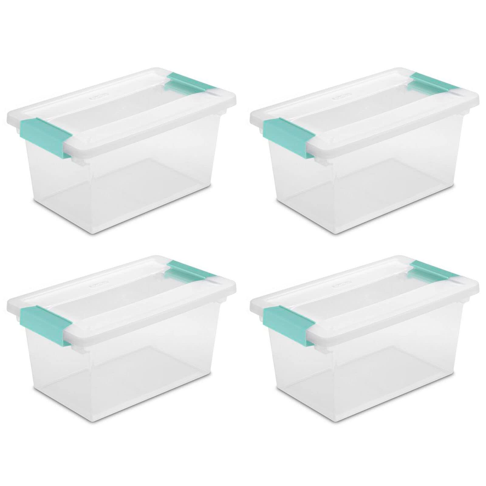 4-Pack Medium Clip Box, Stackable Small Storage Bin with Latching Lid, Plastic Container to Organize Office, Crafts, Clear Base and Lid