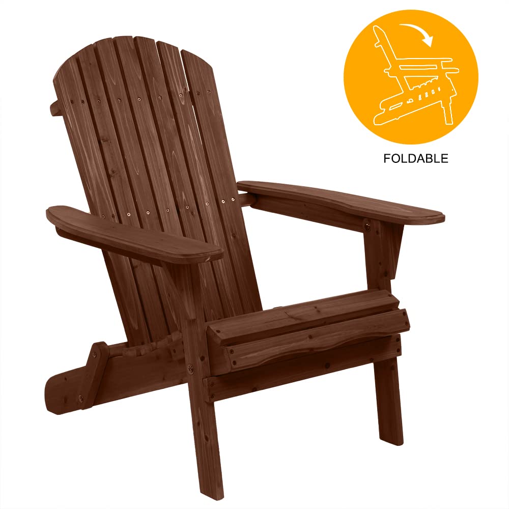 Outvita Wood Adirondack Chair, Folding Wooden Lounge Seating, All Weather Outdoor Furniture Chair with Armrest for Garden Fire Pit Yard Beach, 350 LB Support（Carbonized）