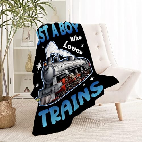 Vajrayogini Just A Boy Who Loves Trains Blanket Soft Lightweight Throw Warm Cozy Plush Blankets for Couch Bed Sofa Practical Gift XS 30×40 in for Leg/Pet