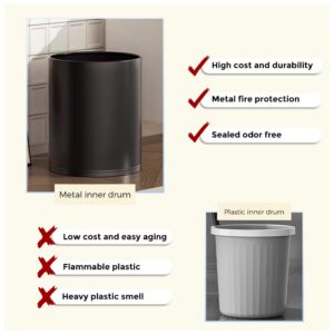 LEASYLIFE 10L/2.6Gal Waste Basket for Office,Open Top Bathroom Trash Can,Modern Garbage Can,Small Metal Trash can for Office,Bathroom,Laundry,Hotel,Bedroom