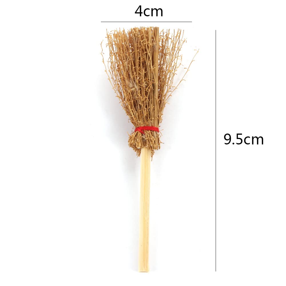 Leadigol 10 Pcs Mini Witches Prop Broom,Red Rope Broom,Funny Wooden Doll House Brooms,Straw Brooms Miniature Decorative Accessory Hangings Decorations