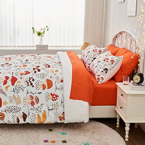 Mnribey 7 Piece Mushroom Comforter Set Full Size,Plant Wild Mushroom Comforter with Sheet Set Bed in A Bag for Kids Boys Girls,Full(1 Comforter, 1 Flat Sheet, 1 Fitted Sheet, 4 Pillowcases)