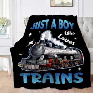 Vajrayogini Just A Boy Who Loves Trains Blanket Soft Lightweight Throw Warm Cozy Plush Blankets for Couch Bed Sofa Practical Gift XS 30×40 in for Leg/Pet