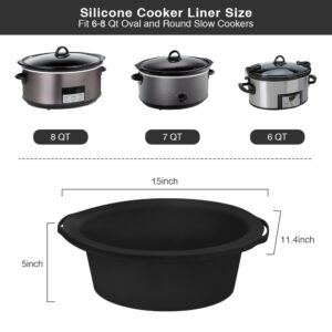 ChefAid Slow Cooker Liners, 100% Silicone Reusable Crock Pot Insert Accessories for 6-8 Oval or Round Quart Slow Cookers, Food Safe & Dishwasher Safe (Black-Grey)