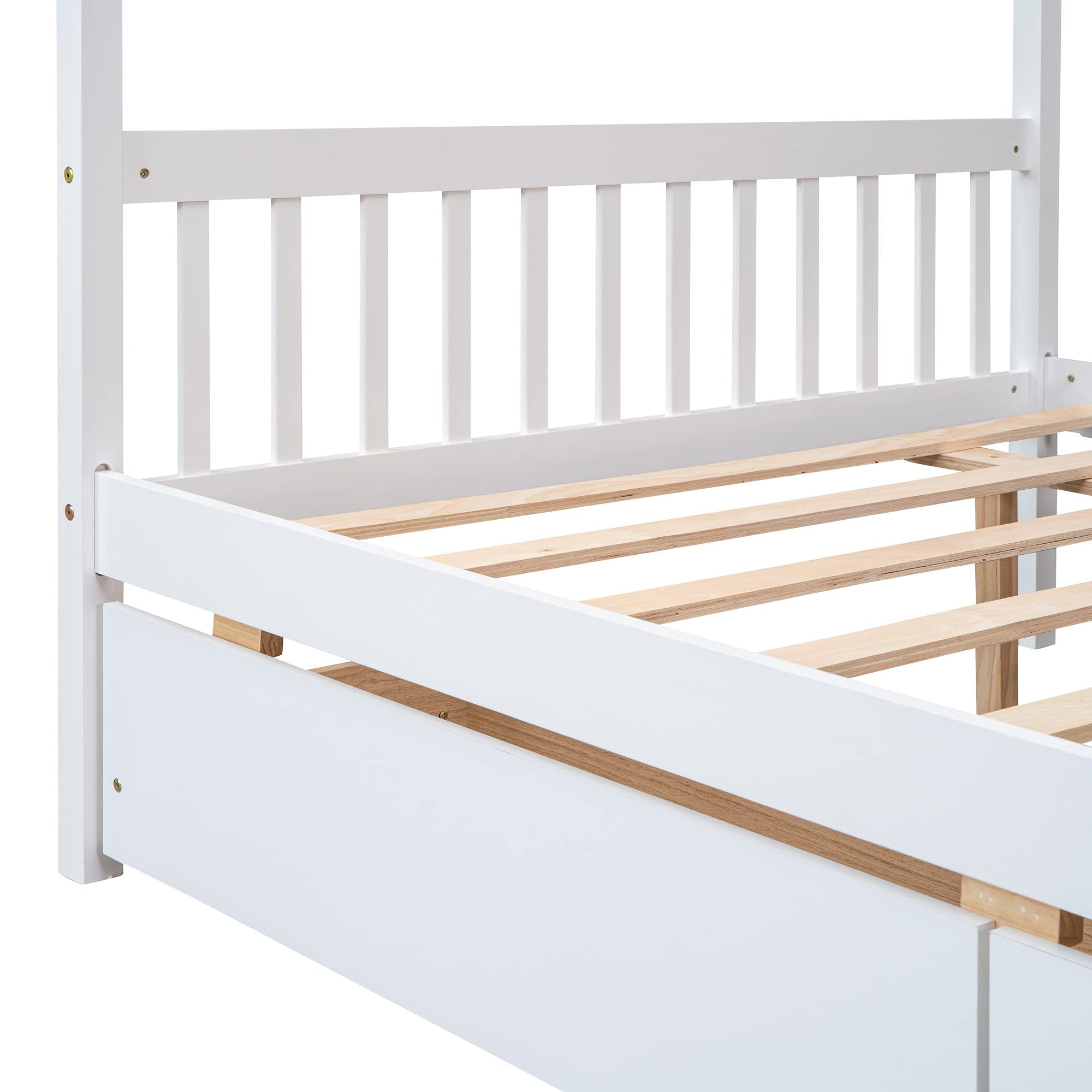 Full Size House Bed for Kids, Montessori Bed Full Size Platform Bed Frame with 2 Drawers, Headboard and Footboard, Solid Wood Full Storage Bed for Girls & Boys (Full, White)