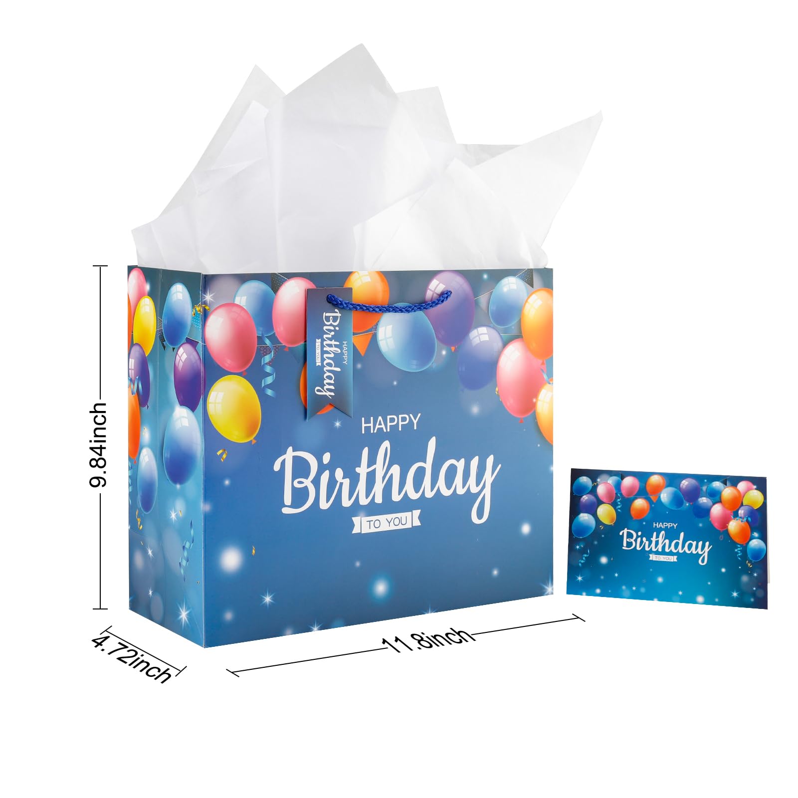 Neatnsharp 13" Large Birthday Gift Bags 2 Pack with Matching Tissue Paper, Card, Name Tag Beautiful Happy Birthday Gift Bags with Handles, Happy Birthday Present Gift Bags for Boys/Girls and All